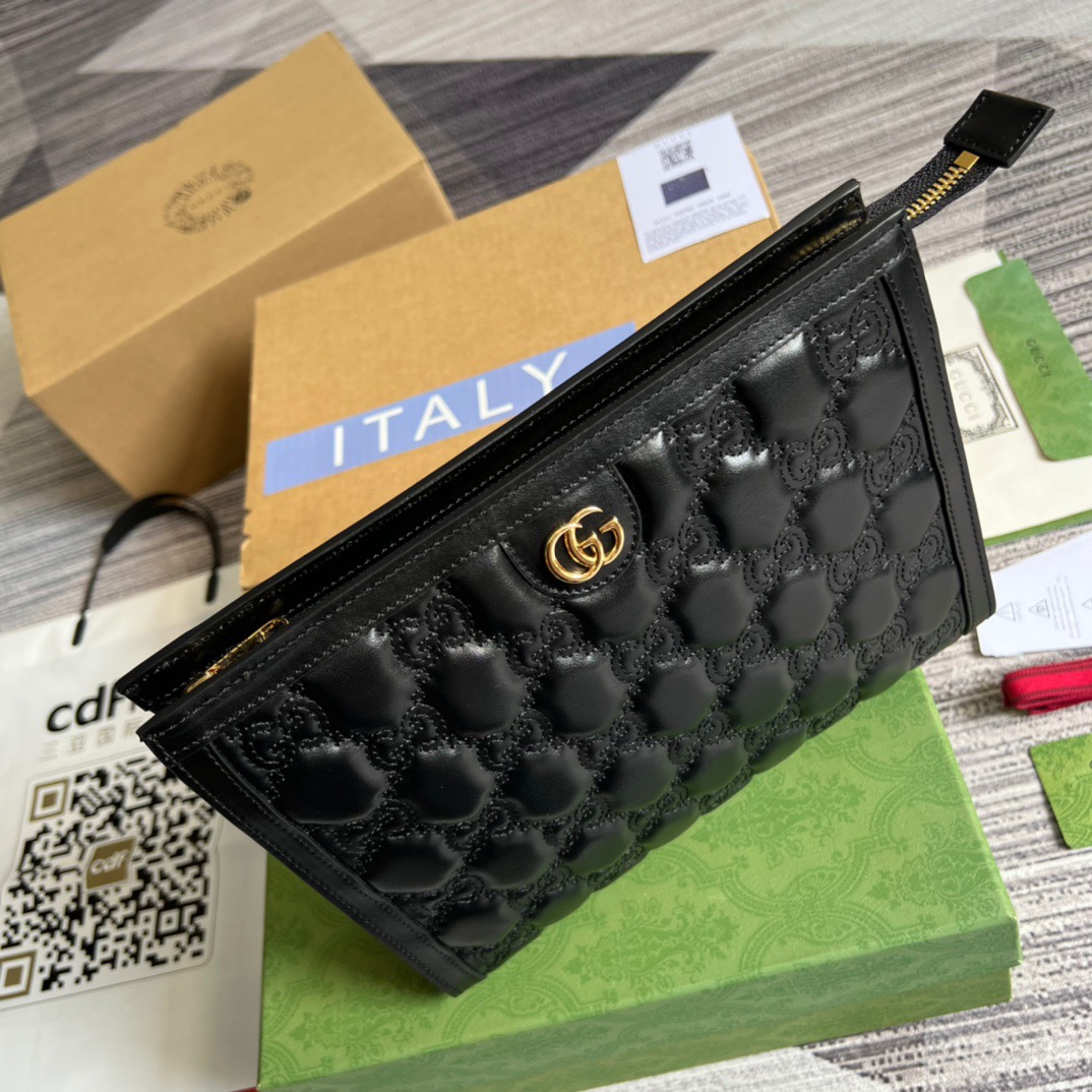 Gucci GG Matelass? Pouch Black/Brown/ Grey For Women? 723780 UM8IG 1000 10.6 in/ 27 cm
