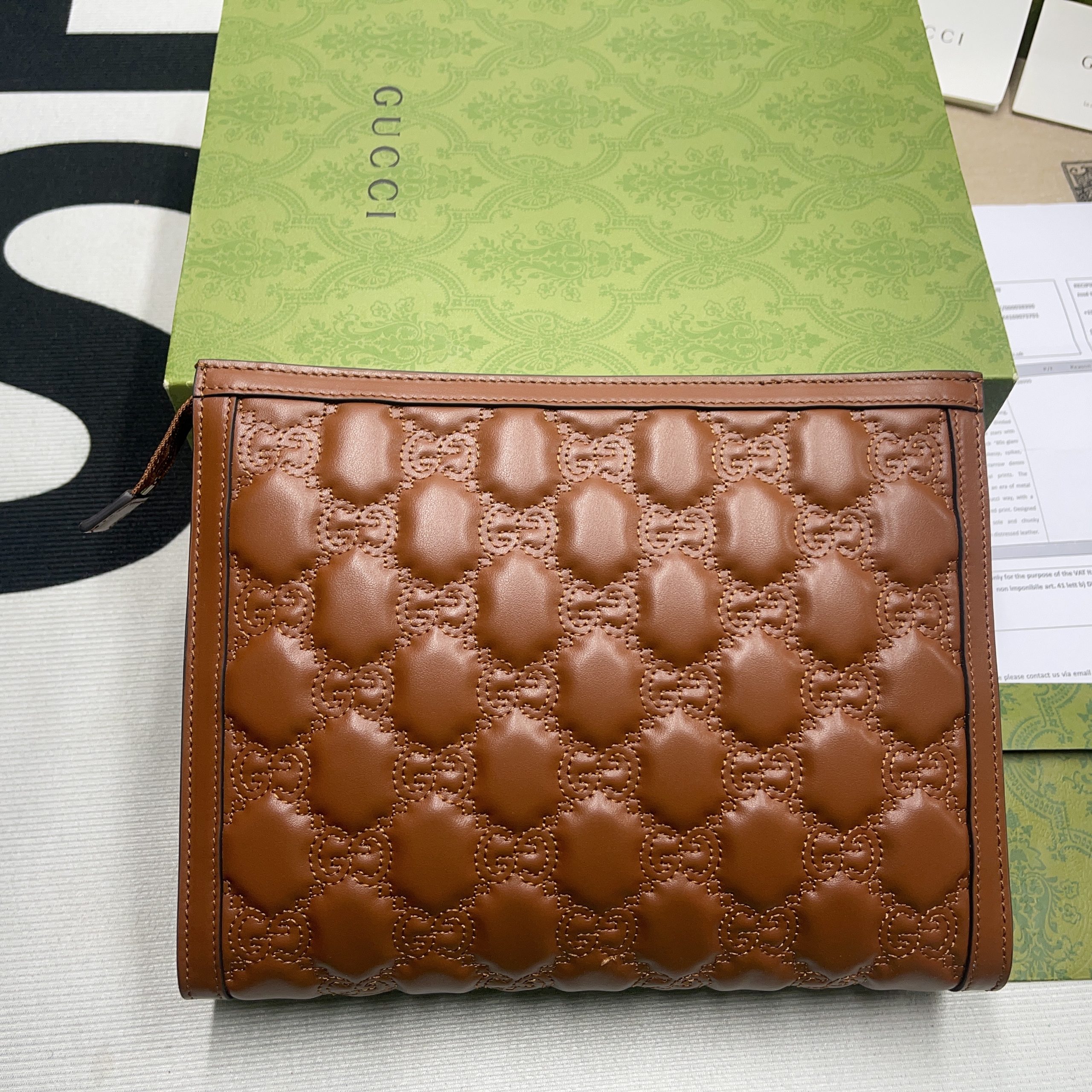 Gucci GG Matelass? Pouch Black/Brown/ Grey For Women? 723780 UM8IG 1000 10.6 in/ 27 cm