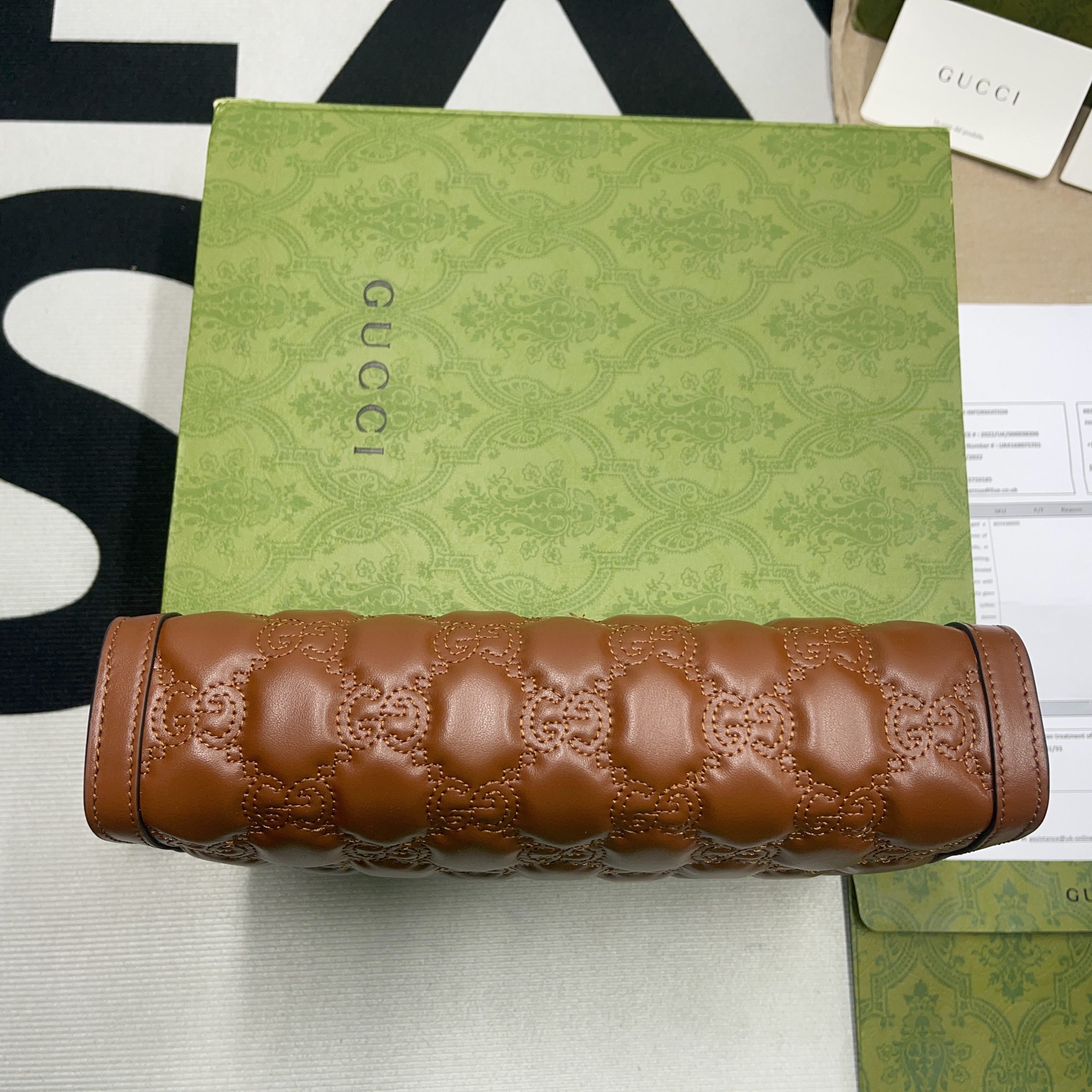 Gucci GG Matelass? Pouch Black/Brown/ Grey For Women? 723780 UM8IG 1000 10.6 in/ 27 cm
