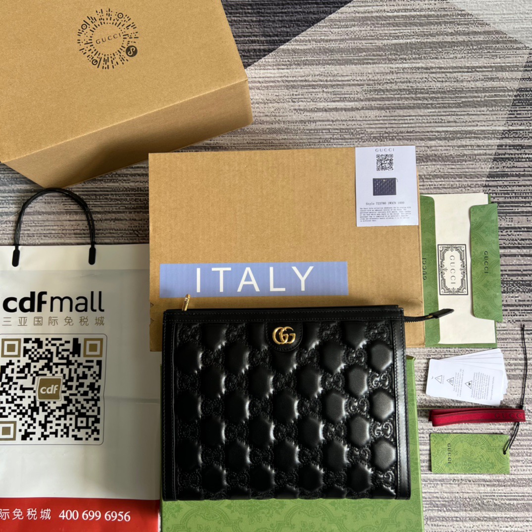 Gucci GG Matelass? Pouch Black/Brown/ Grey For Women? 723780 UM8IG 1000 10.6 in/ 27 cm
