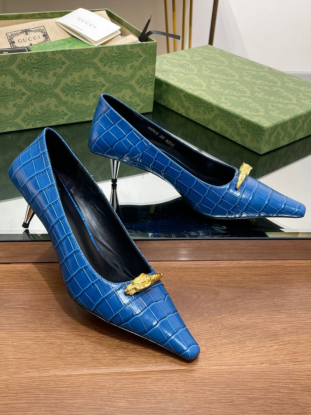 Gucci Gg Mid-Heel Pump Blue For Women