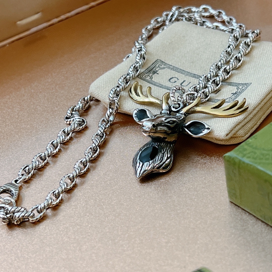Gucci GG Reindeer Necklace Sliver Tone For Women