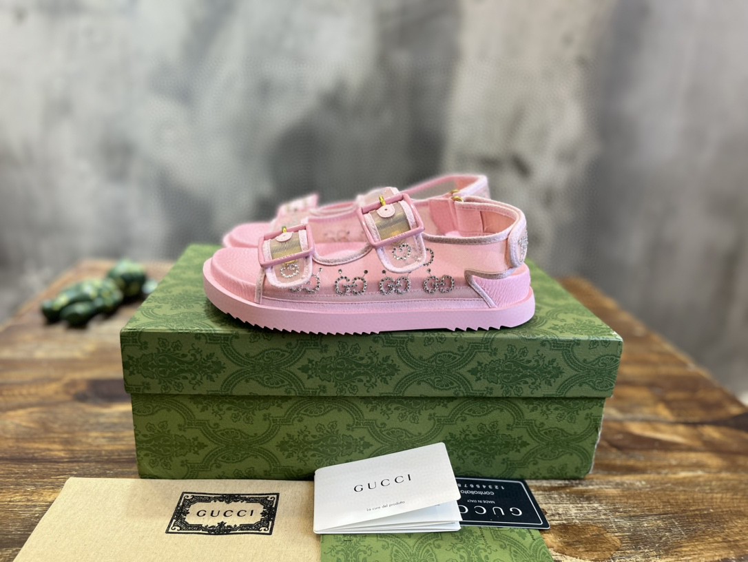 Gucci GG Sandal With Crystals Pink For Women