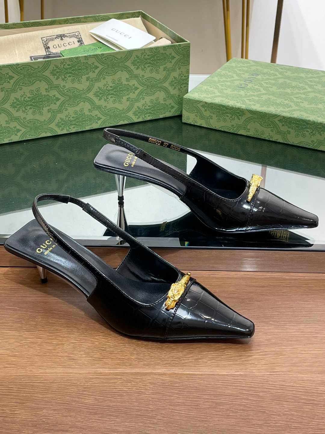 Gucci Gg Slingback Mid-Heel Pump Black For Women