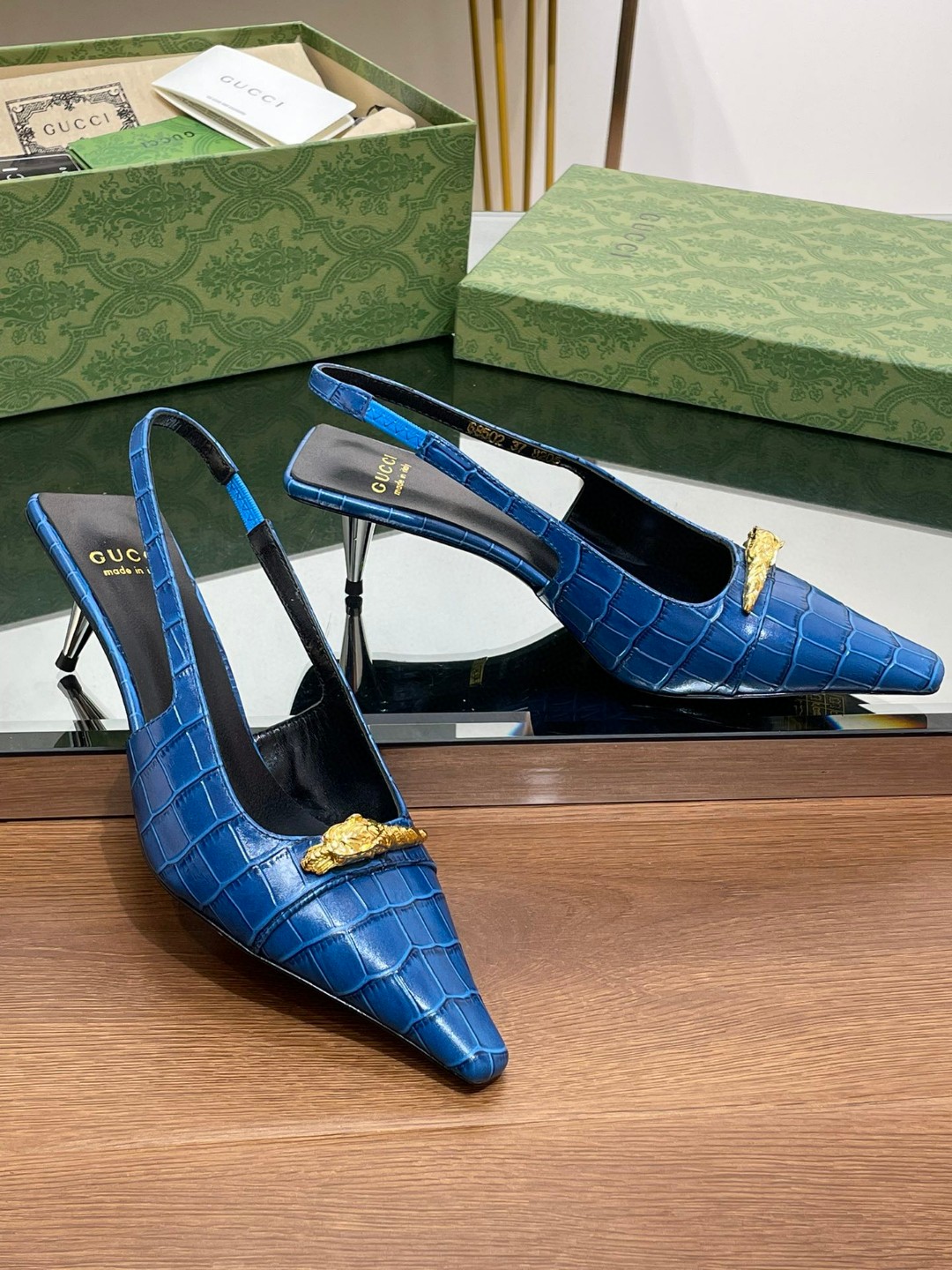 Gucci Gg Slingback Mid-Heel Pump Blue For Women