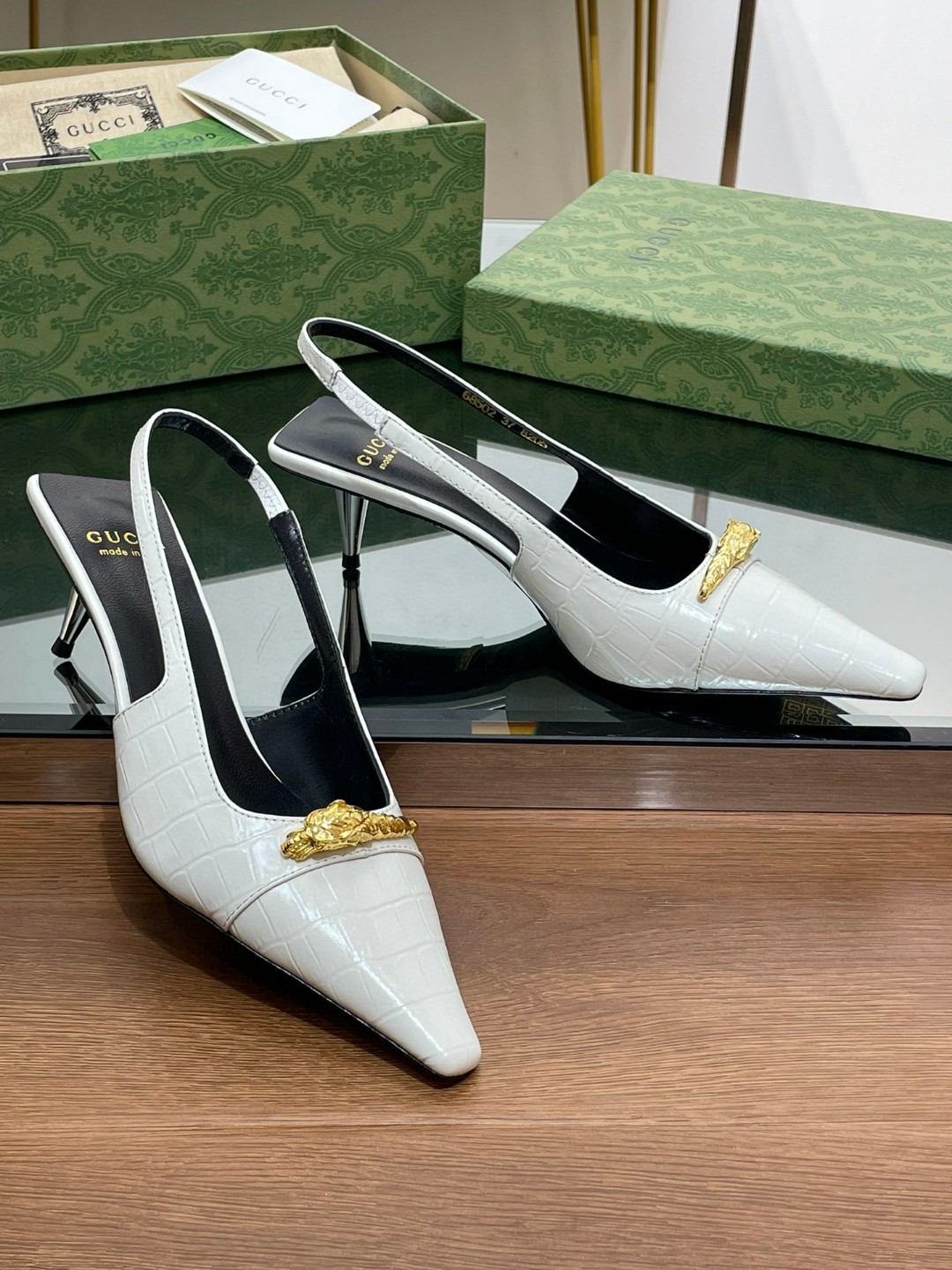Gucci Gg Slingback Mid-Heel Pump White For Women