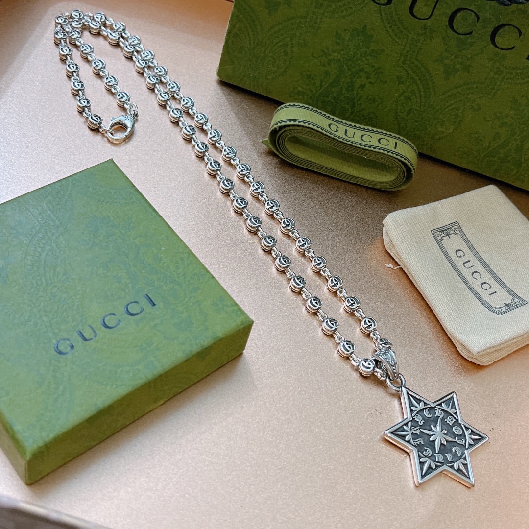 Gucci GG Star Necklace Sliver Tone For Women