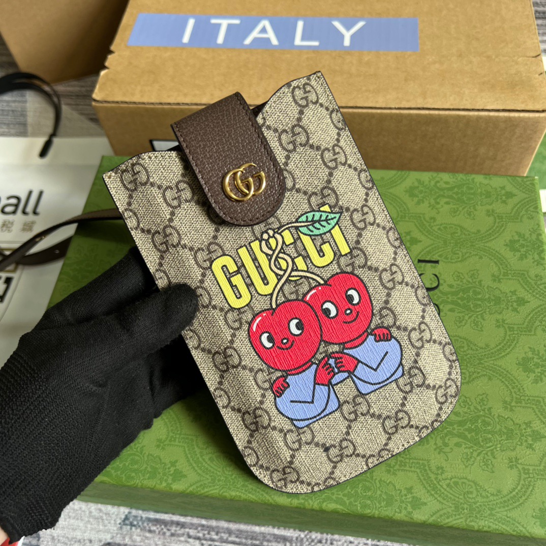Gucci GG Superme Mini Bag Beige And Ebony GG Supreme Canvas  For Women 6.7in/17cm GG 