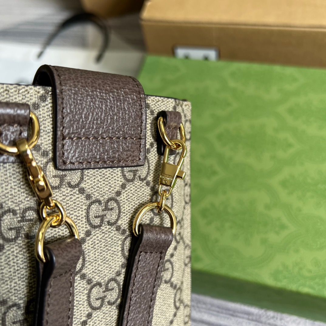 Gucci GG Superme Mini Bag Beige And Ebony GG Supreme Canvas  For Women 6.7in/17cm GG 