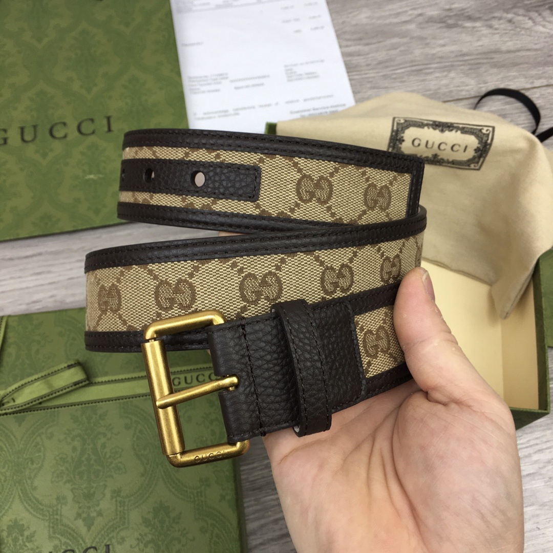 Gucci GG Supreme Belt With Square Buckle Beige/Ebony GG Supreme For Women, Women Belt