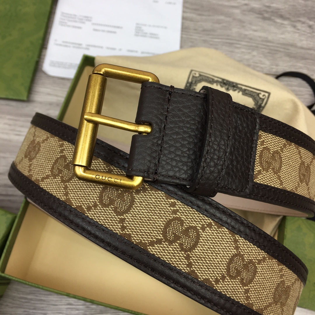 Gucci GG Supreme Belt With Square Buckle Beige/Ebony GG Supreme For Women, Women Belt