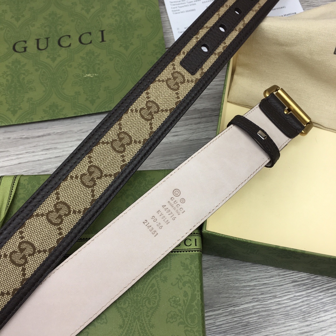 Gucci GG Supreme Belt With Square Buckle Beige/Ebony GG Supreme For Women, Women Belt