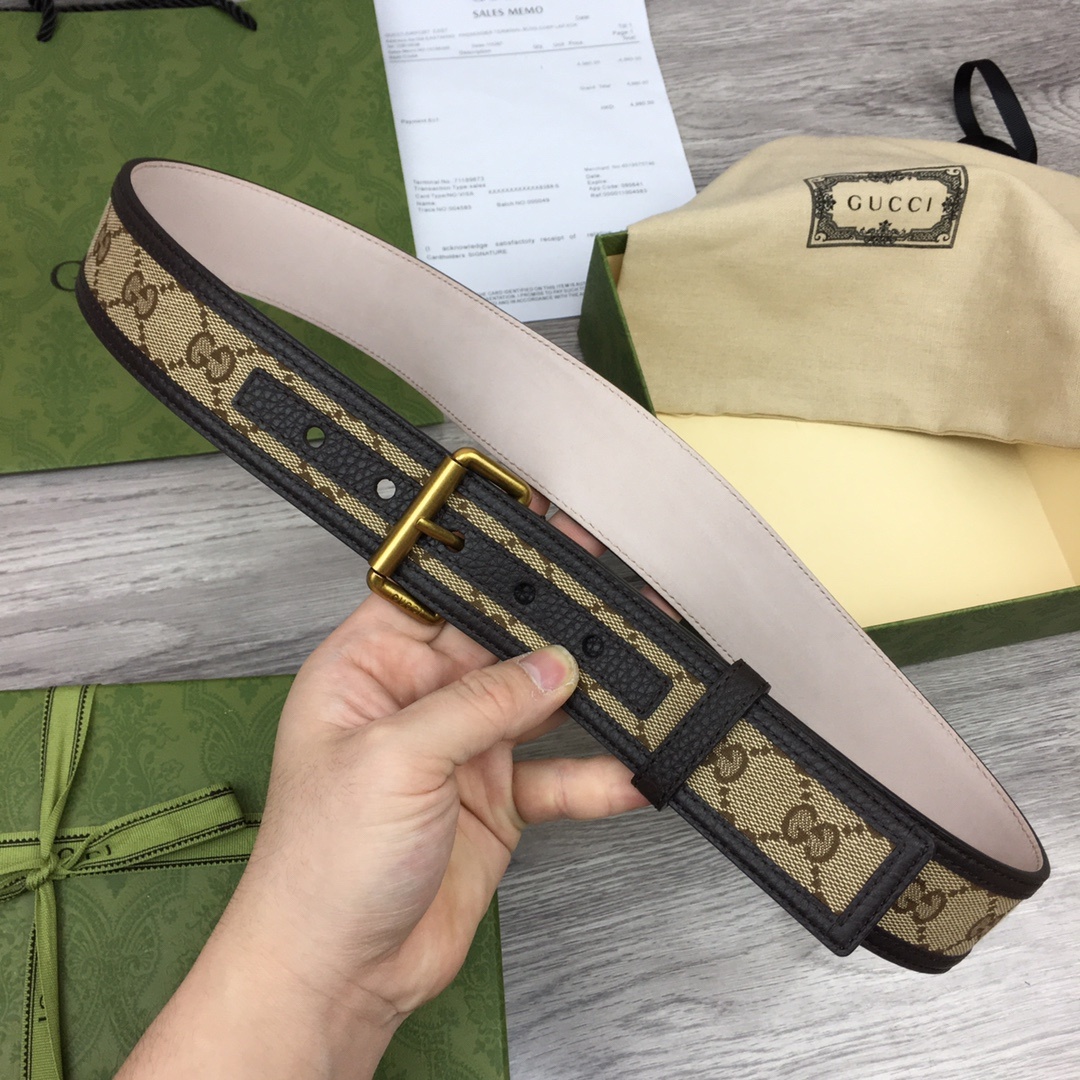Gucci GG Supreme Belt With Square Buckle Beige/Ebony GG Supreme For Women, Women Belt