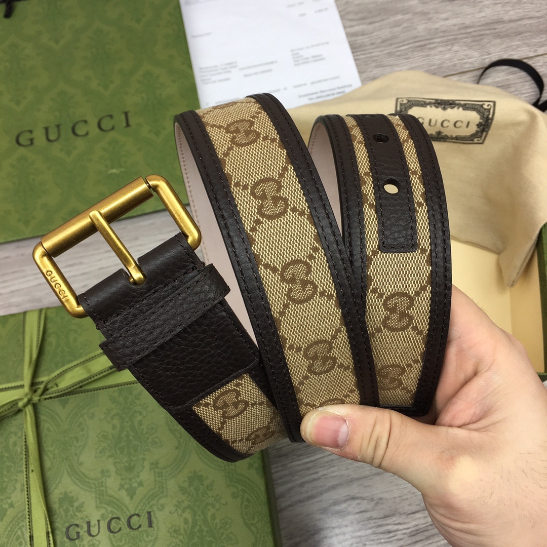 Gucci GG Supreme Belt With Square Buckle Beige/Ebony GG Supreme For Women, Women Belt