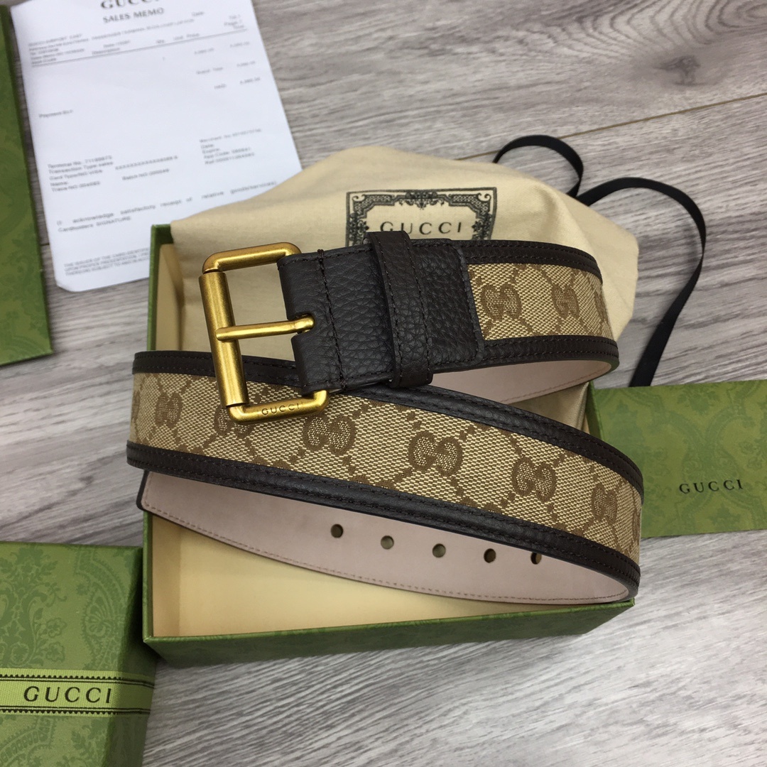 Gucci GG Supreme Belt With Square Buckle Beige/Ebony GG Supreme For Women, Women Belt