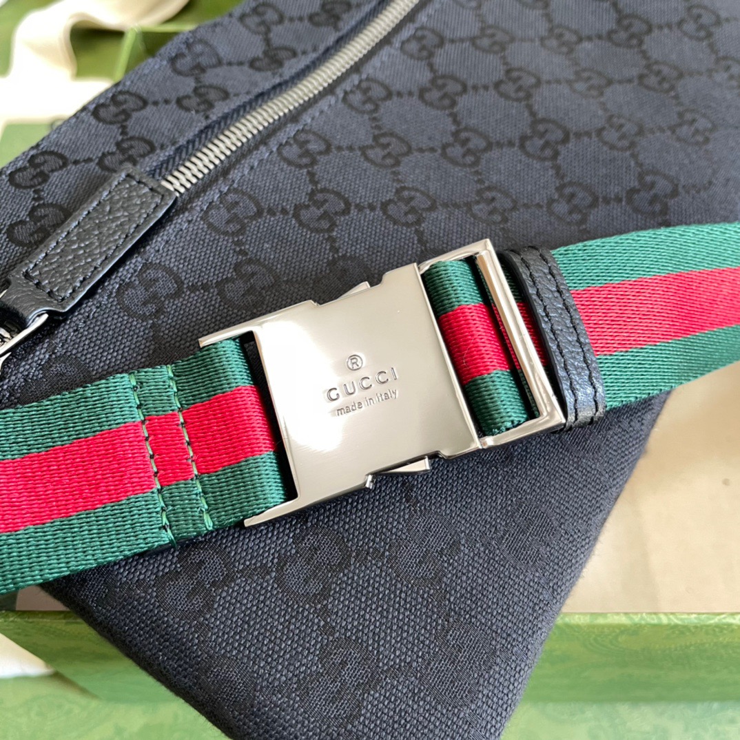 Gucci GG Supreme Canvas Two Pocket Waist Belt Bag Black GG Supreme Canvas For Men  3in/7.5cm GG