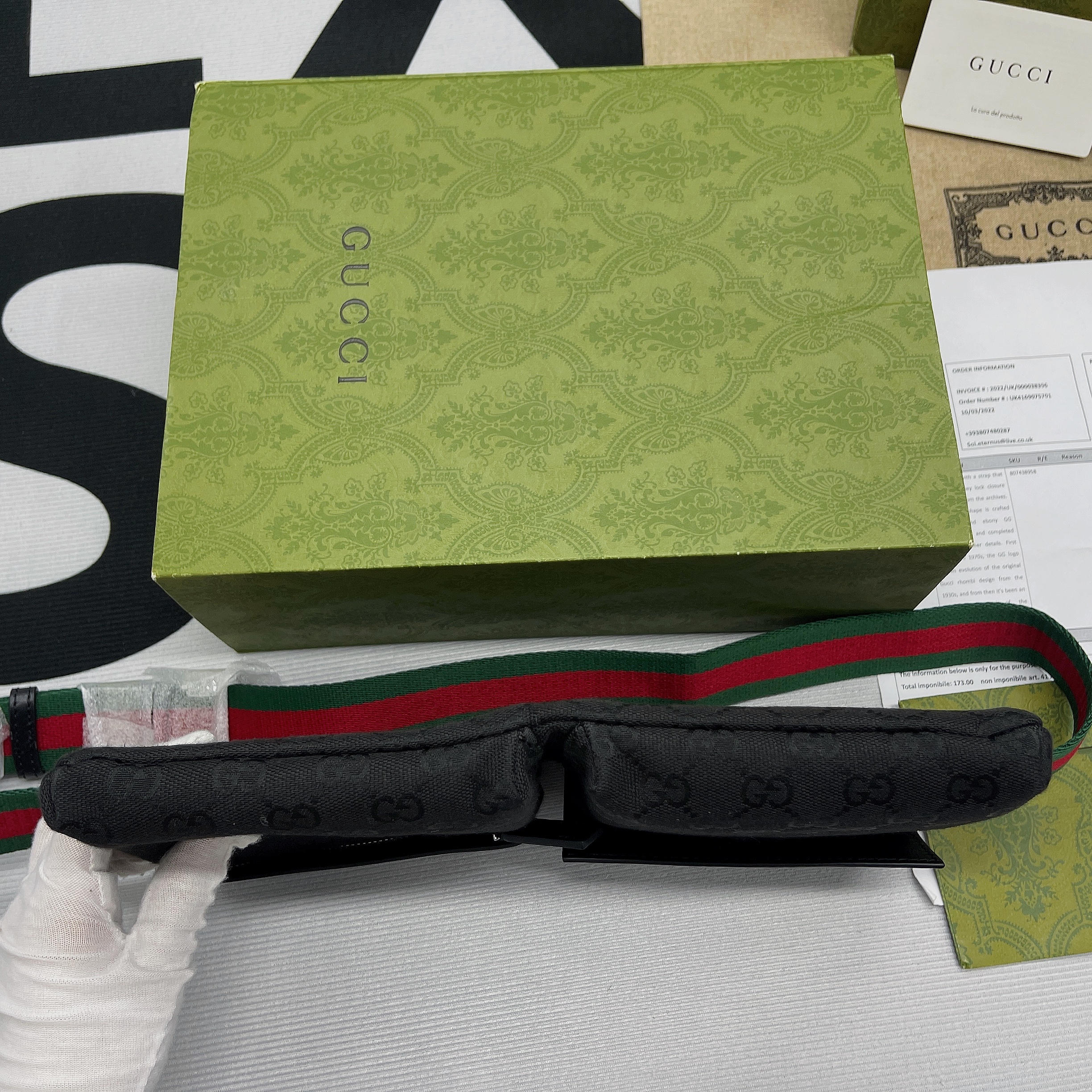 Gucci GG Supreme Canvas Two Pocket Waist Belt Bag Black GG Supreme Canvas For Men  3in/7.5cm GG