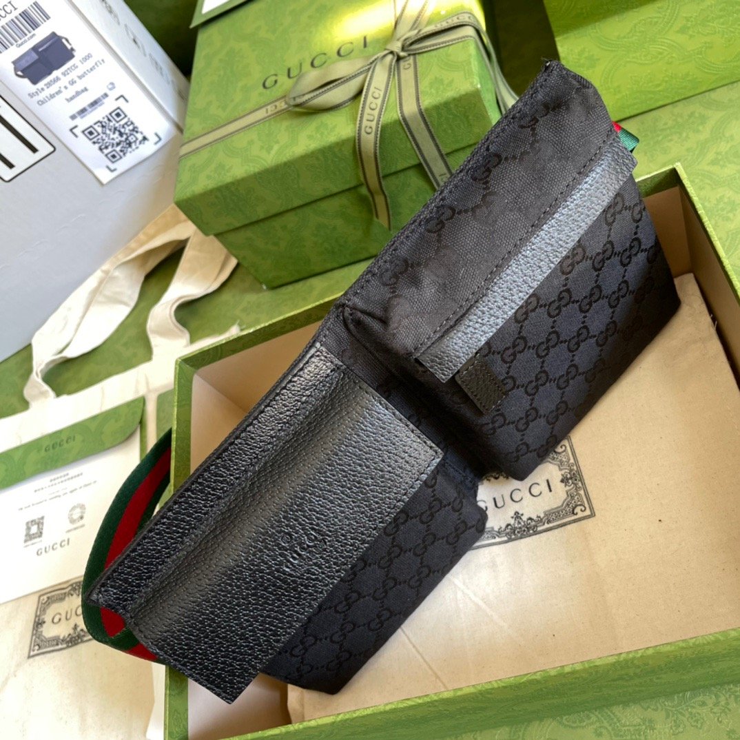Gucci GG Supreme Canvas Two Pocket Waist Belt Bag Black GG Supreme Canvas For Men  3in/7.5cm GG