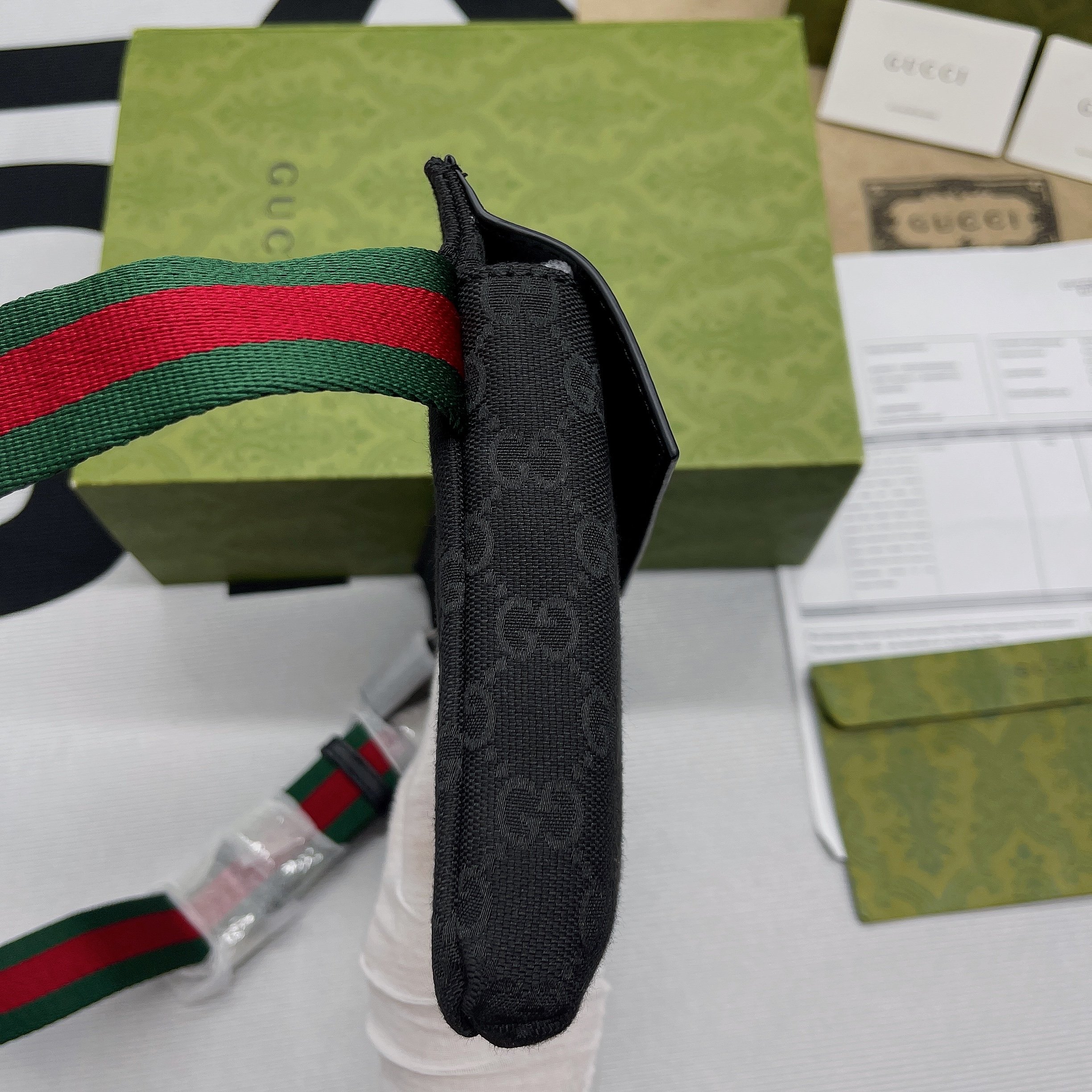 Gucci GG Supreme Canvas Two Pocket Waist Belt Bag Black GG Supreme Canvas For Men  3in/7.5cm GG