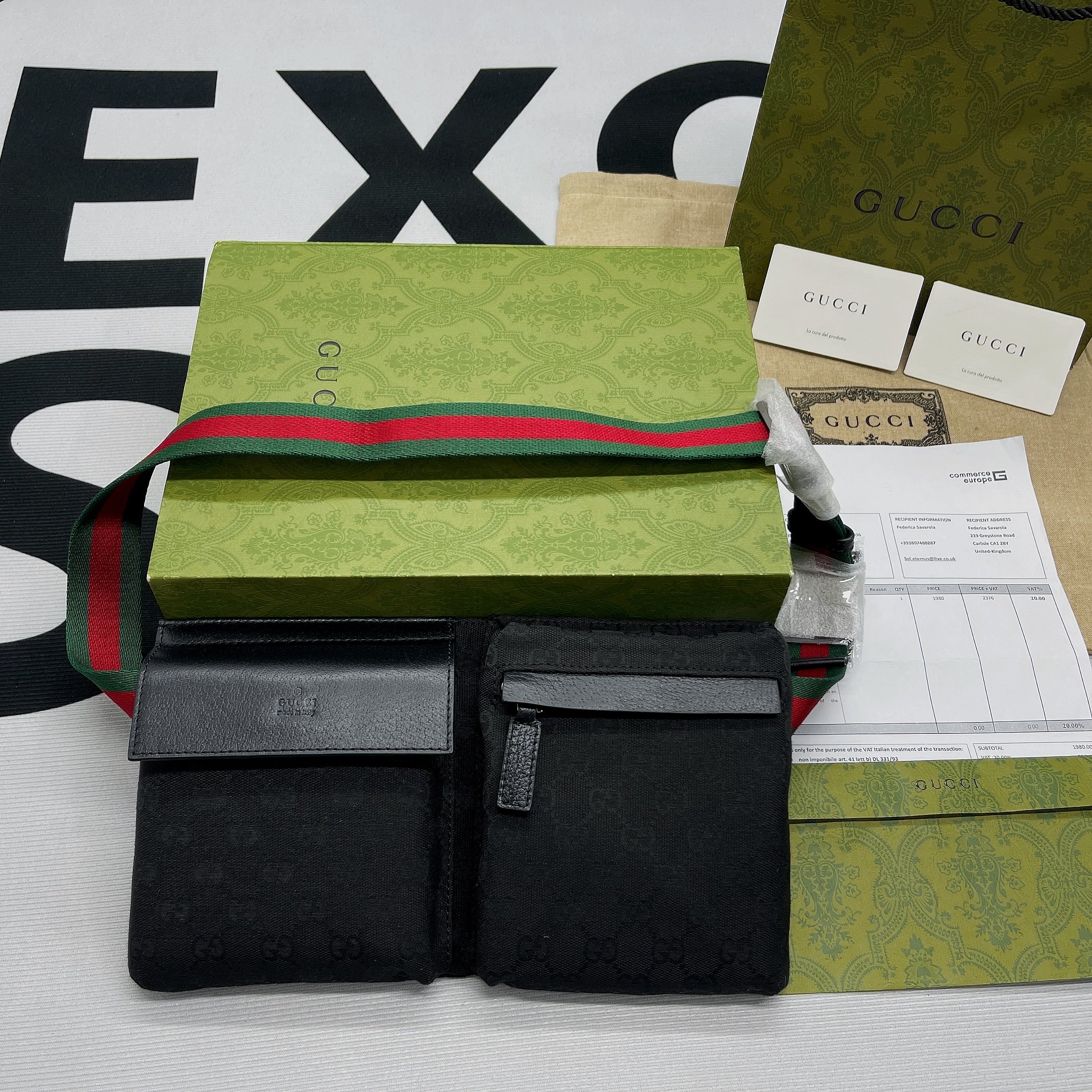 Gucci GG Supreme Canvas Two Pocket Waist Belt Bag Black GG Supreme Canvas For Men  3in/7.5cm GG