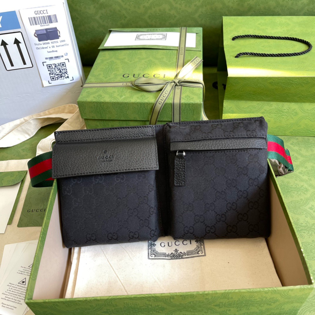 Gucci GG Supreme Canvas Two Pocket Waist Belt Bag Black GG Supreme Canvas For Men  3in/7.5cm GG