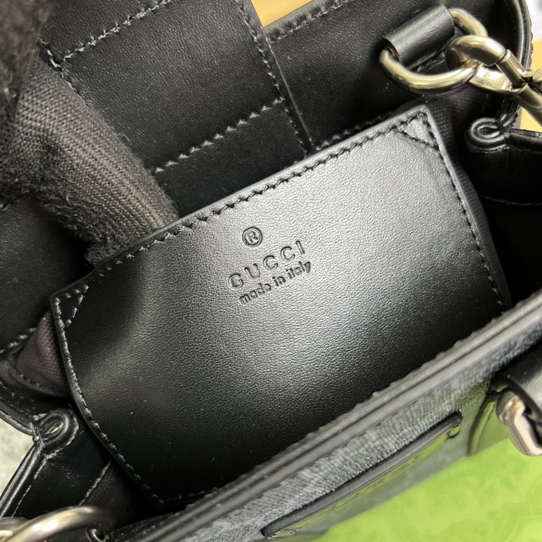 Gucci GG Supreme Mini Tote Bag Black GG Supreme Canvas For Women  7.9in/20cm GG 696010RLN 1095