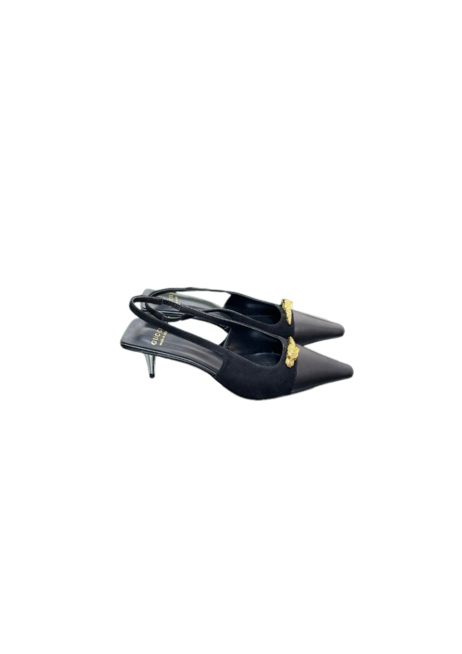Gucci Gg Two-Tone Slingback Mid-Heel Pump Black And Light Black For Women