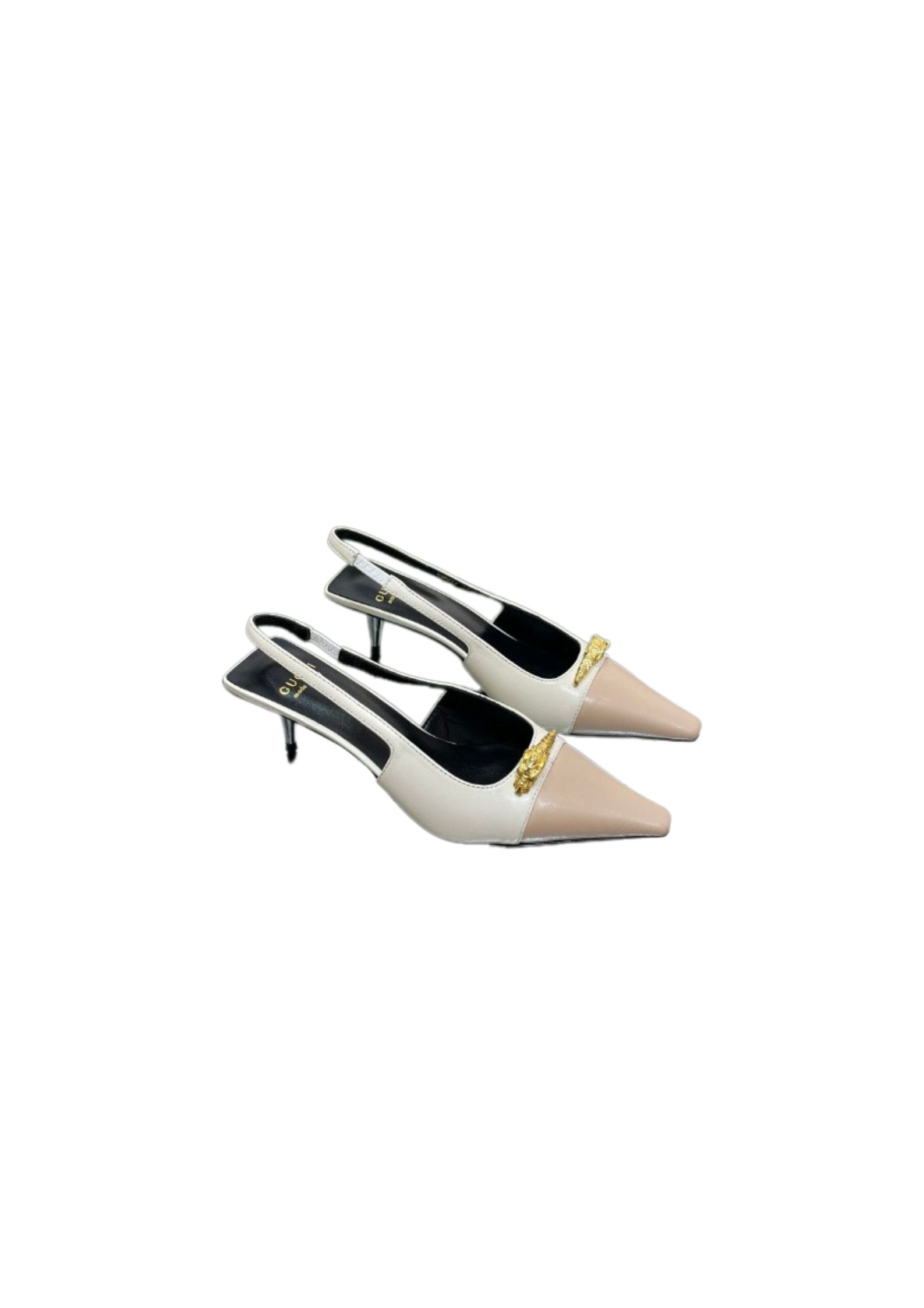 Gucci Gg Two-Tone Slingback Mid-Heel Pump White And Beige For Women