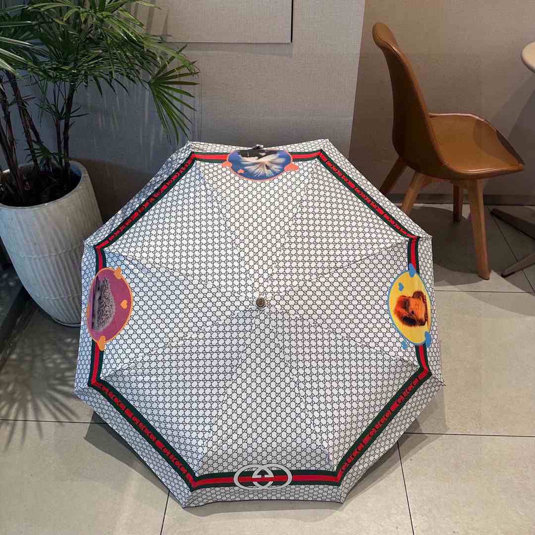 Gucci GG With Squirrel Folding Umbrella White