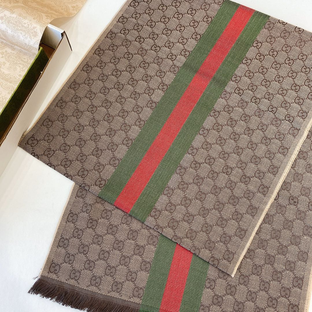 Gucci GG Wool Stole With Web Scarf Brown 180cm/71in
