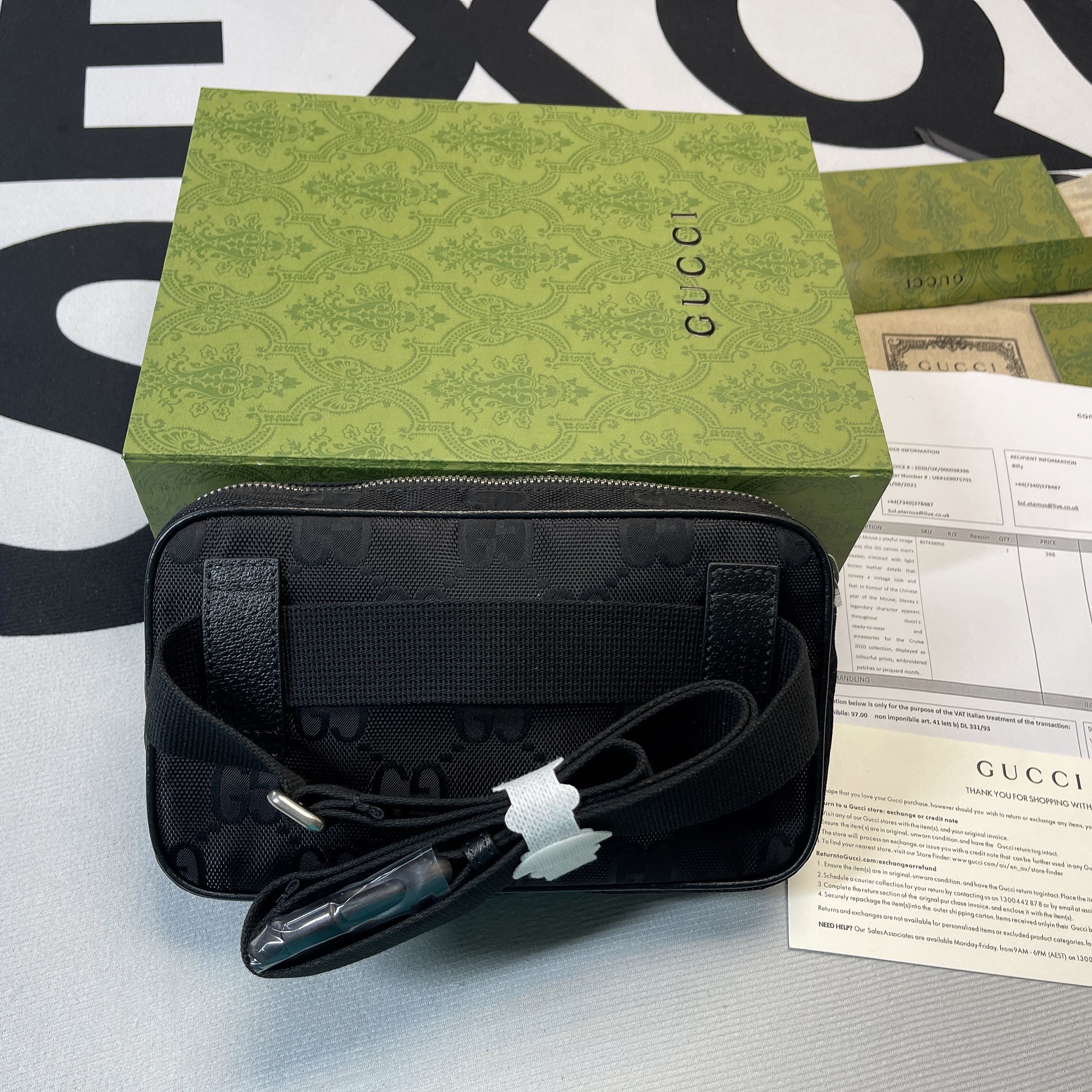 Gucci Gucci Off The Grid Belt Bag Black GG ECONYL® For Men  9.5in/24cm GG 631341HBN 1000