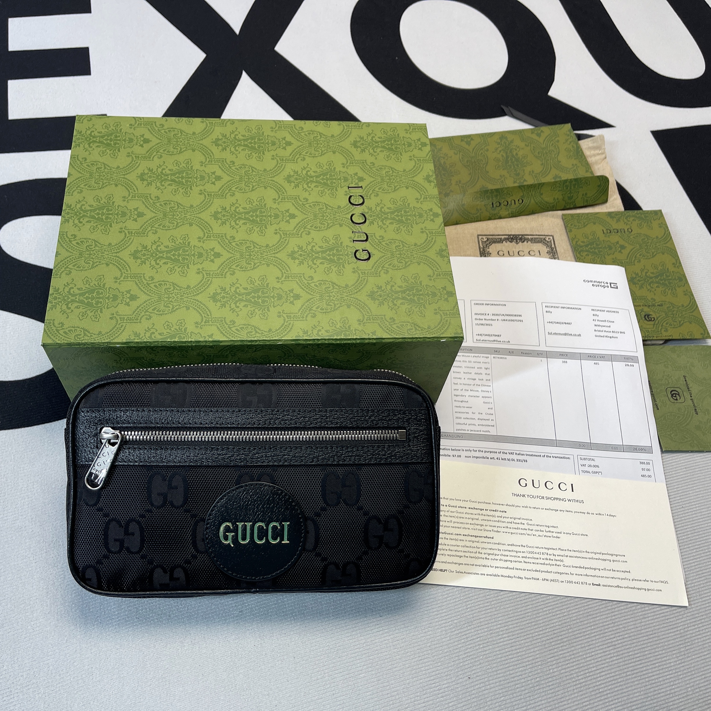 Gucci Gucci Off The Grid Belt Bag Black GG ECONYL® For Men  9.5in/24cm GG 631341HBN 1000