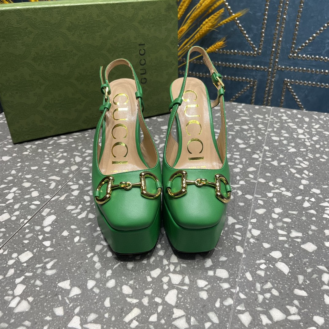 Gucci High Heel Pump Green For Women 723837 BKO00 3727