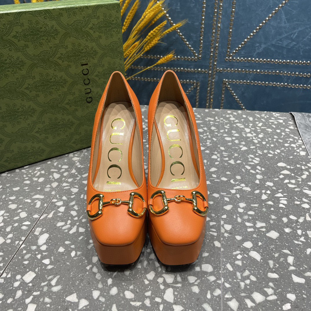 Gucci High Heel Pump With Horsebit Orange For Women