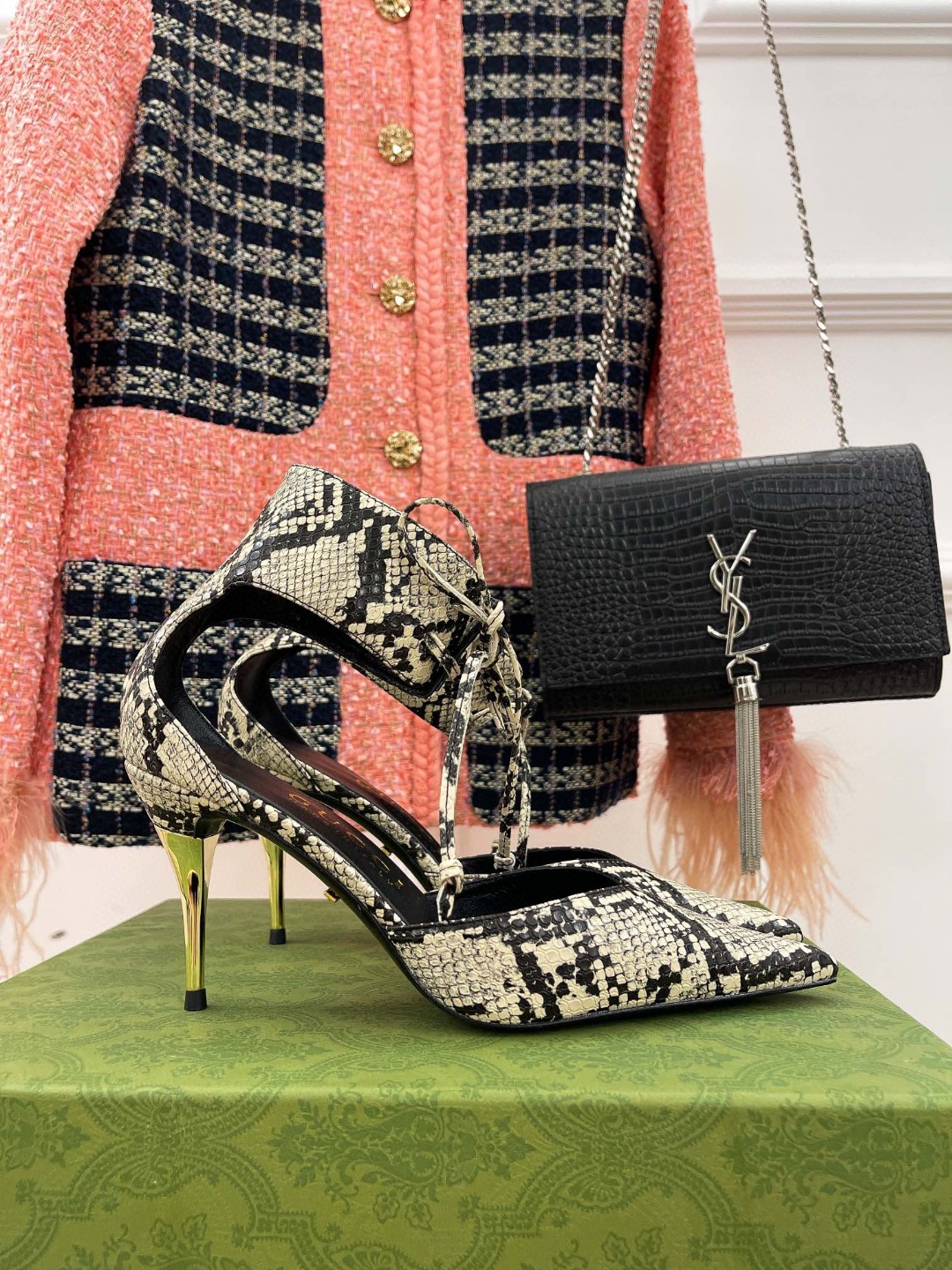 Gucci High Heel Python Print Pump Beige For Women