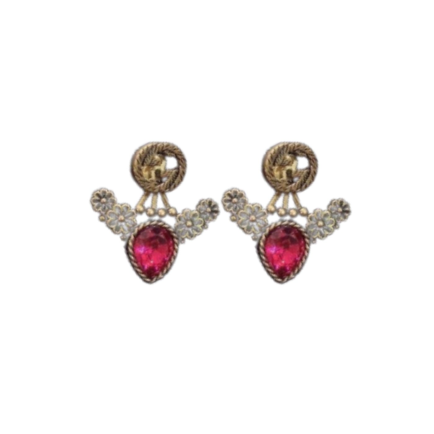 Gucci Highlight Dark Pink Stone Earrings Gold Tone For Women