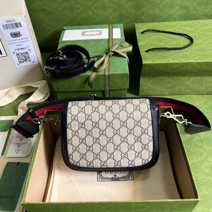Gucci Horsebit 1955 GG Mini Bag Beige And Blue Supreme Canvas For Women 8in/20cm 658574 96IWN 4076