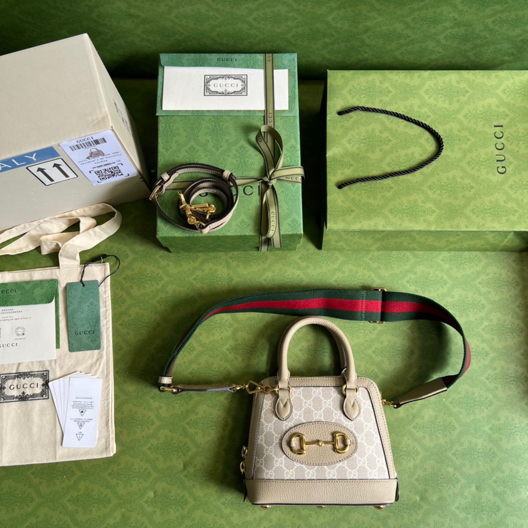 Gucci Horsebit 1955 GG Mini Bag Beige For Women, Women’s Bags 7.9in/20cm GG 677212 UULAG 9682