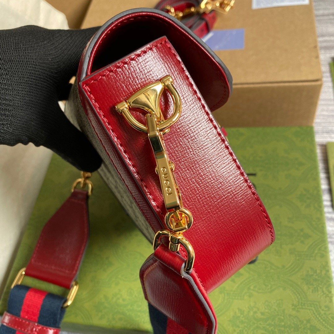 Gucci Horsebit 1955 GG Mini Bag Red For Women, Women’s Bags 8in/21cm GG
