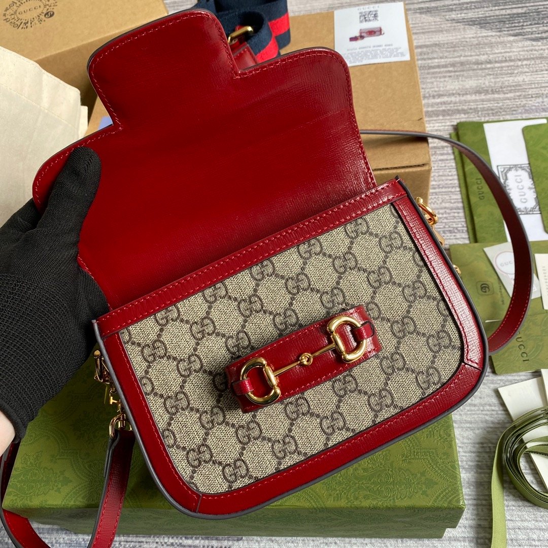 Gucci Horsebit 1955 GG Mini Bag Red For Women, Women’s Bags 8in/21cm GG