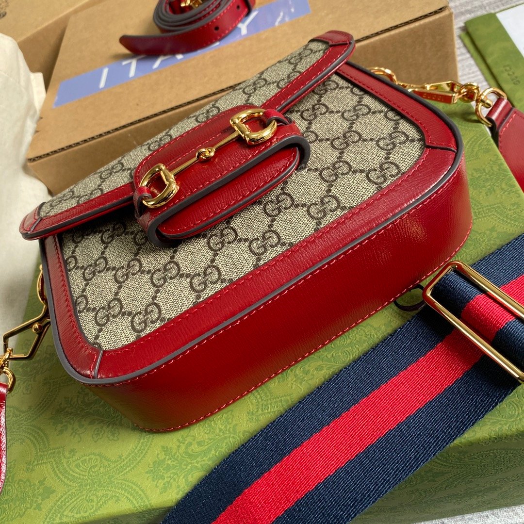 Gucci Horsebit 1955 GG Mini Bag Red For Women, Women’s Bags 8in/21cm GG