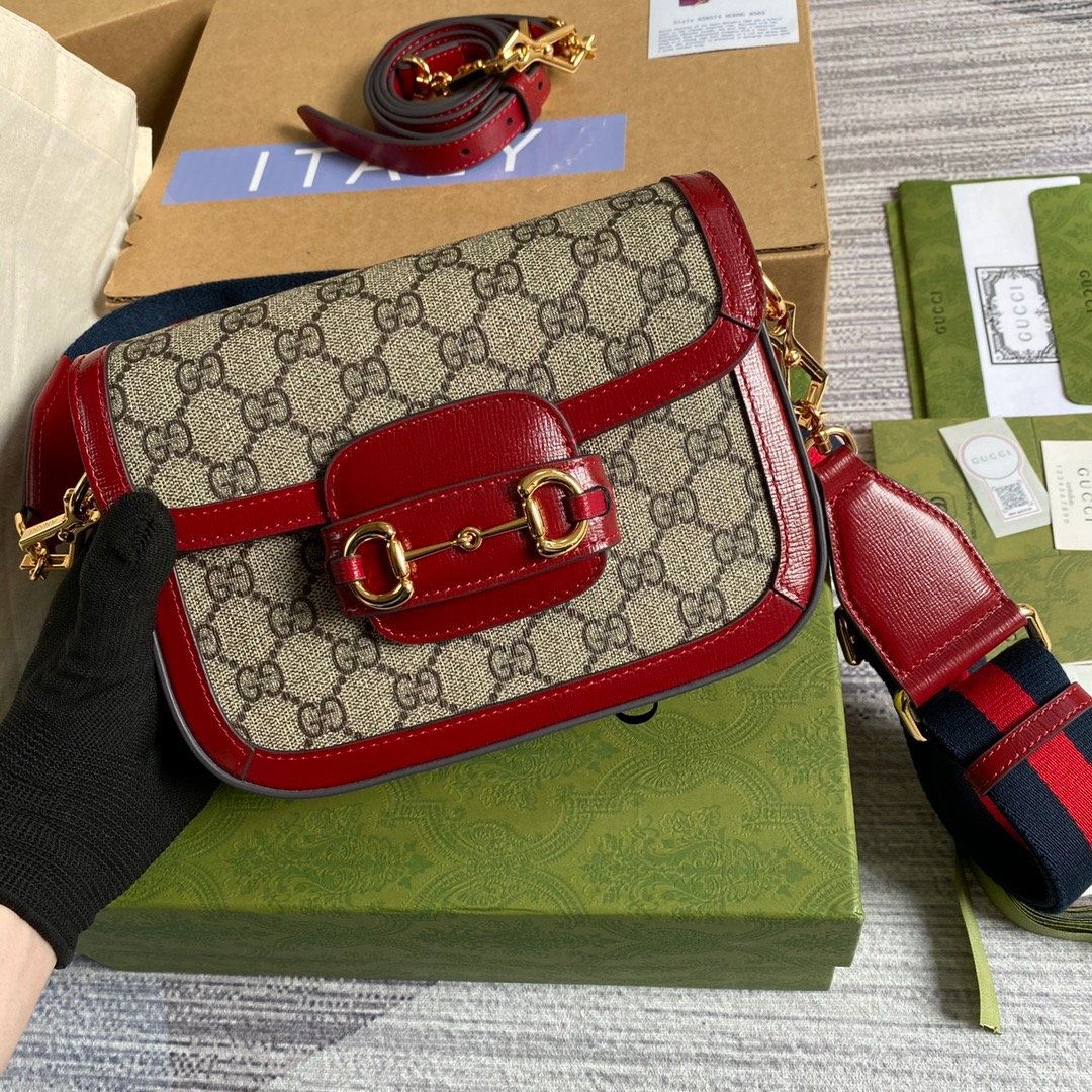 Gucci Horsebit 1955 GG Mini Bag Red For Women, Women’s Bags 8in/21cm GG
