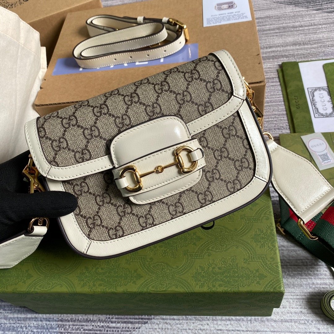 Gucci Horsebit 1955 GG Mini Bag White For Women, Women’s Bags 8in/21cm GG