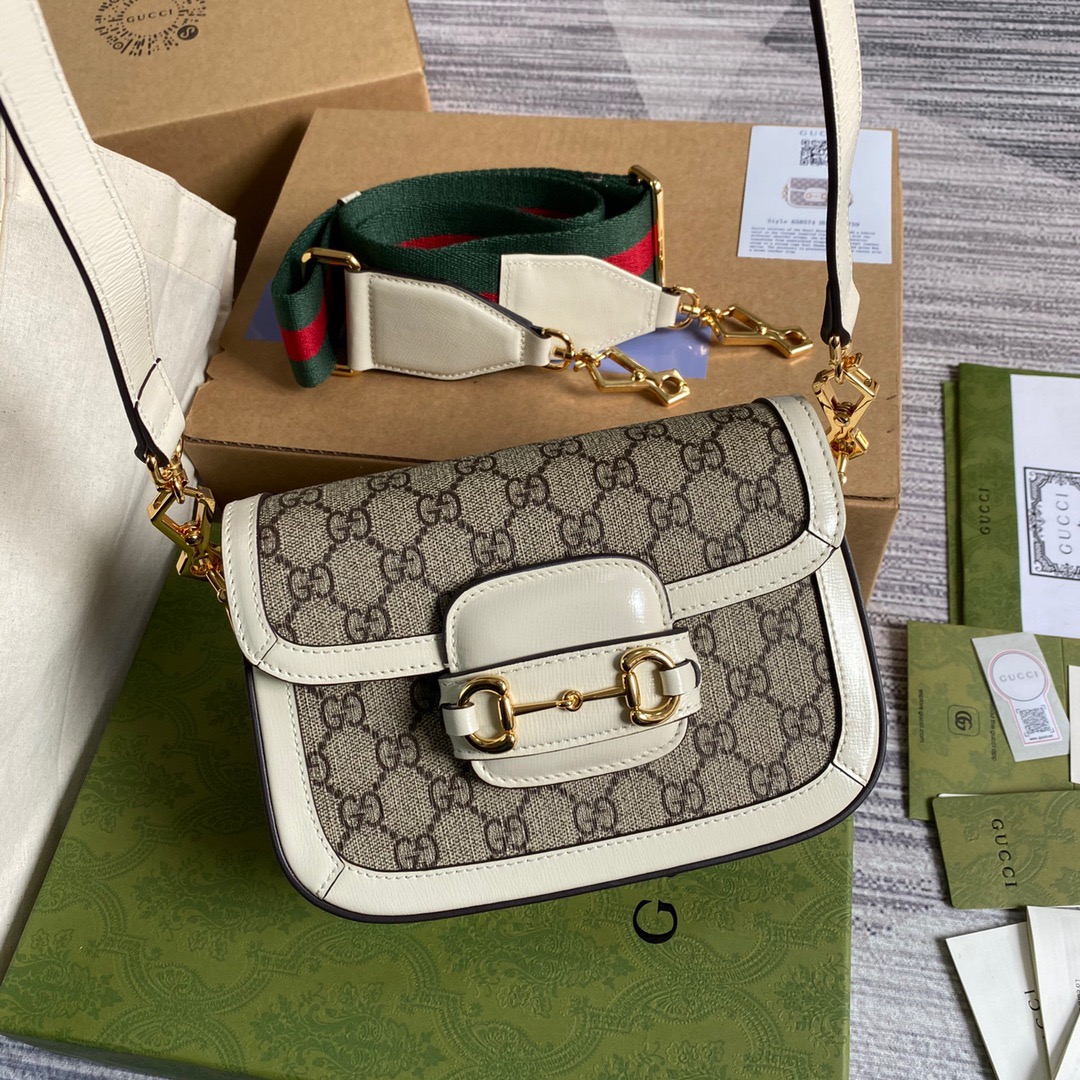 Gucci Horsebit 1955 GG Mini Bag White For Women, Women’s Bags 8in/21cm GG
