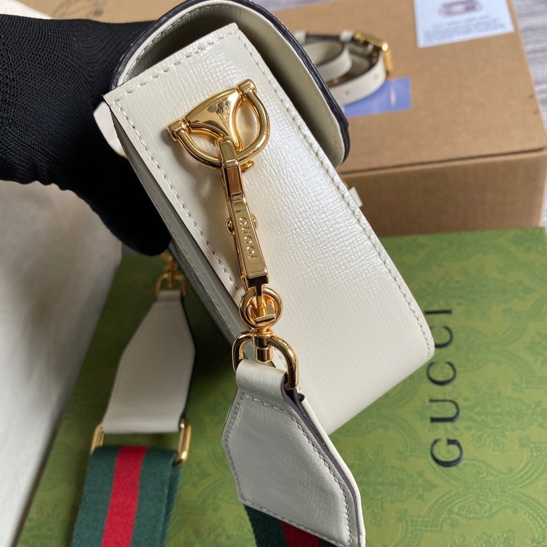 Gucci Horsebit 1955 GG Mini Bag White For Women, Women’s Bags 8in/21cm GG