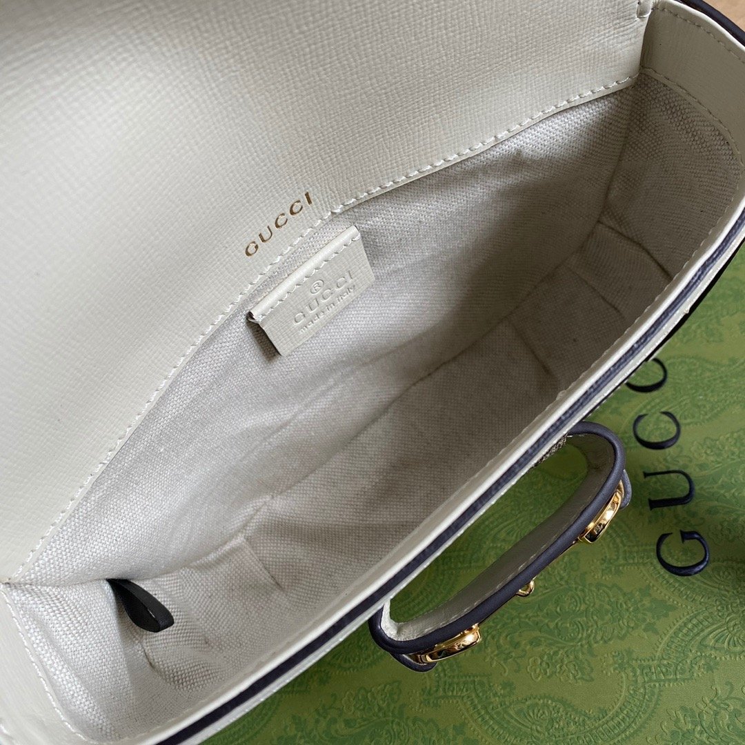 Gucci Horsebit 1955 GG Mini Bag White For Women, Women’s Bags 8in/21cm GG