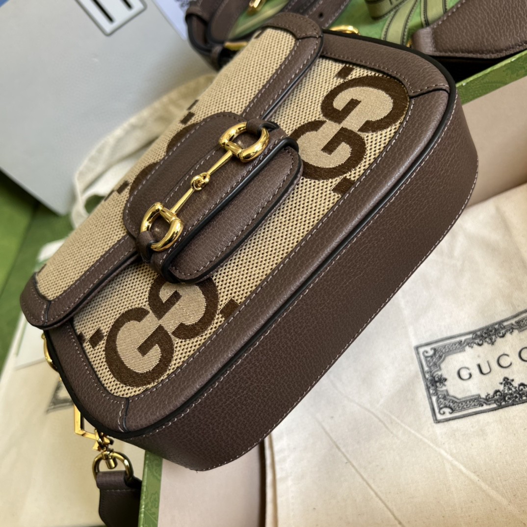 Gucci Horsebit 1955 Jumbo Mini Bag Camel And Ebony Jumbo GG Canvas For Women 8in/21cm 658574 UKMDG 2570