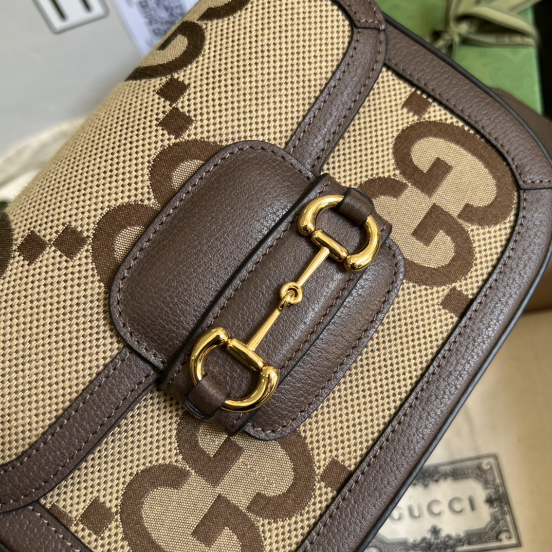 Gucci Horsebit 1955 Jumbo Mini Bag Camel And Ebony Jumbo GG Canvas For Women 8in/21cm 658574 UKMDG 2570