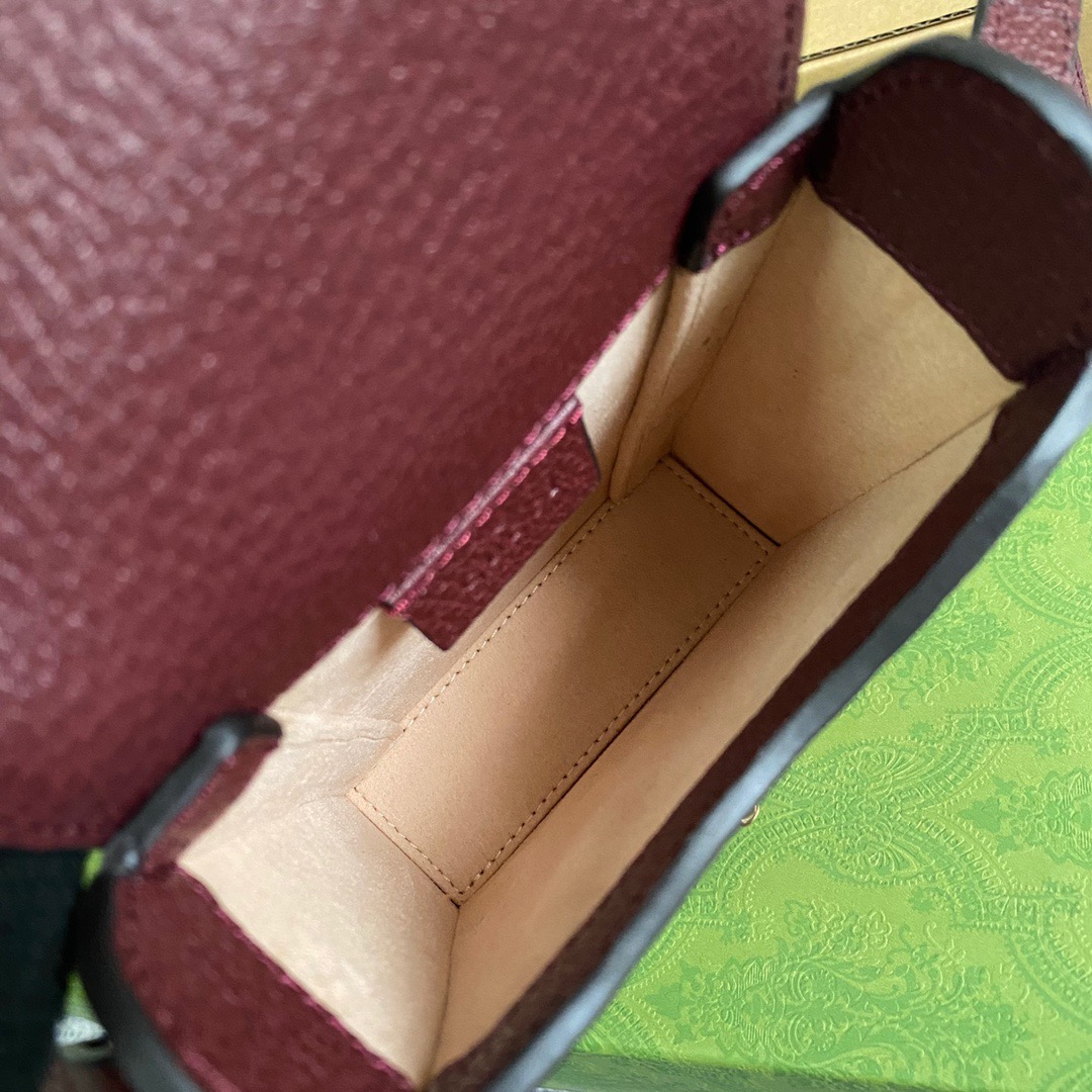 Gucci Horsebit 1955 Mini Bag Beige And Burgundy GG Supreme Canvas For Women  6.7in/17cm GG 625615F6B3G9865