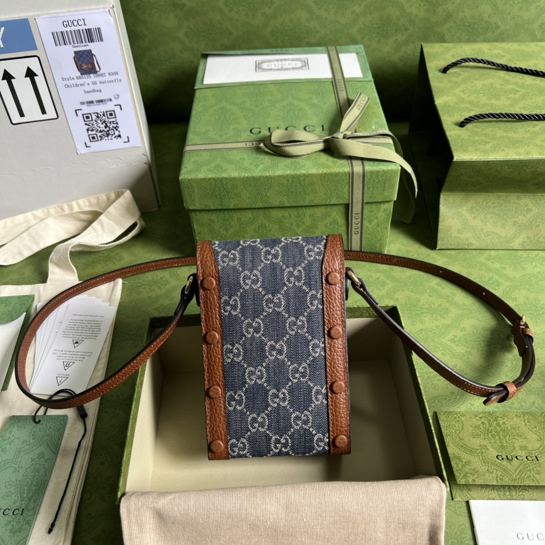 Gucci Horsebit 1955 Mini Bag Blue And Ivory GG Denim Jacquard For Women 6.7in/17cm 625615 2KQGG 8375